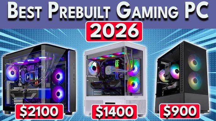 Prebuilt gaming PC with RGB lighting and airflow case