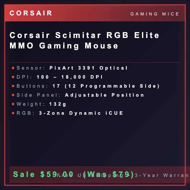 Corsair Scimitar RGB Elite MMO Gaming Mouse Corsair Scimitar RGB Elite MMO Gaming Mouse
