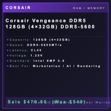 Corsair Vengeance DDR5 128GB (4×32GB) DDR5-5600