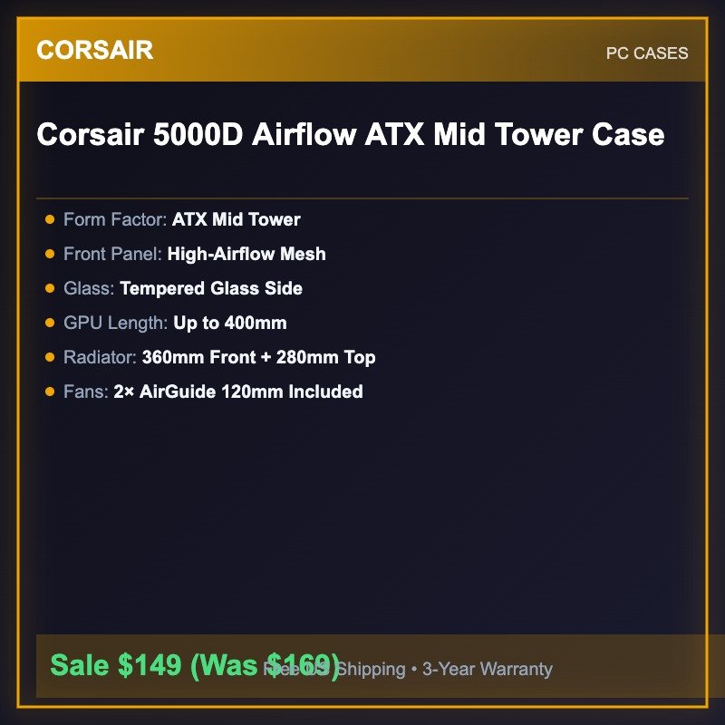 Corsair 5000D Airflow ATX Mid Tower Case Corsair 5000D Airflow ATX Mid Tower Case