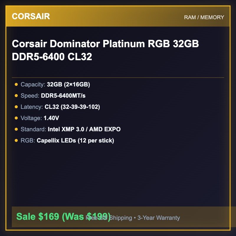 Corsair Dominator Platinum RGB 32GB DDR5-6400 CL32
